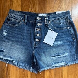KanCan Distressed Dark Blue Jean Shorts Button Fly Size 29 NWT